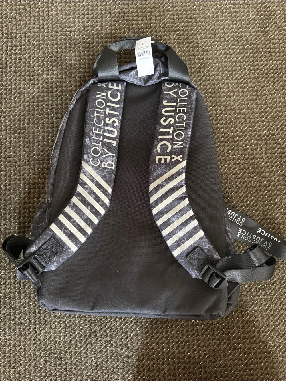 Justice Black and Silver Marble-Print Backpack